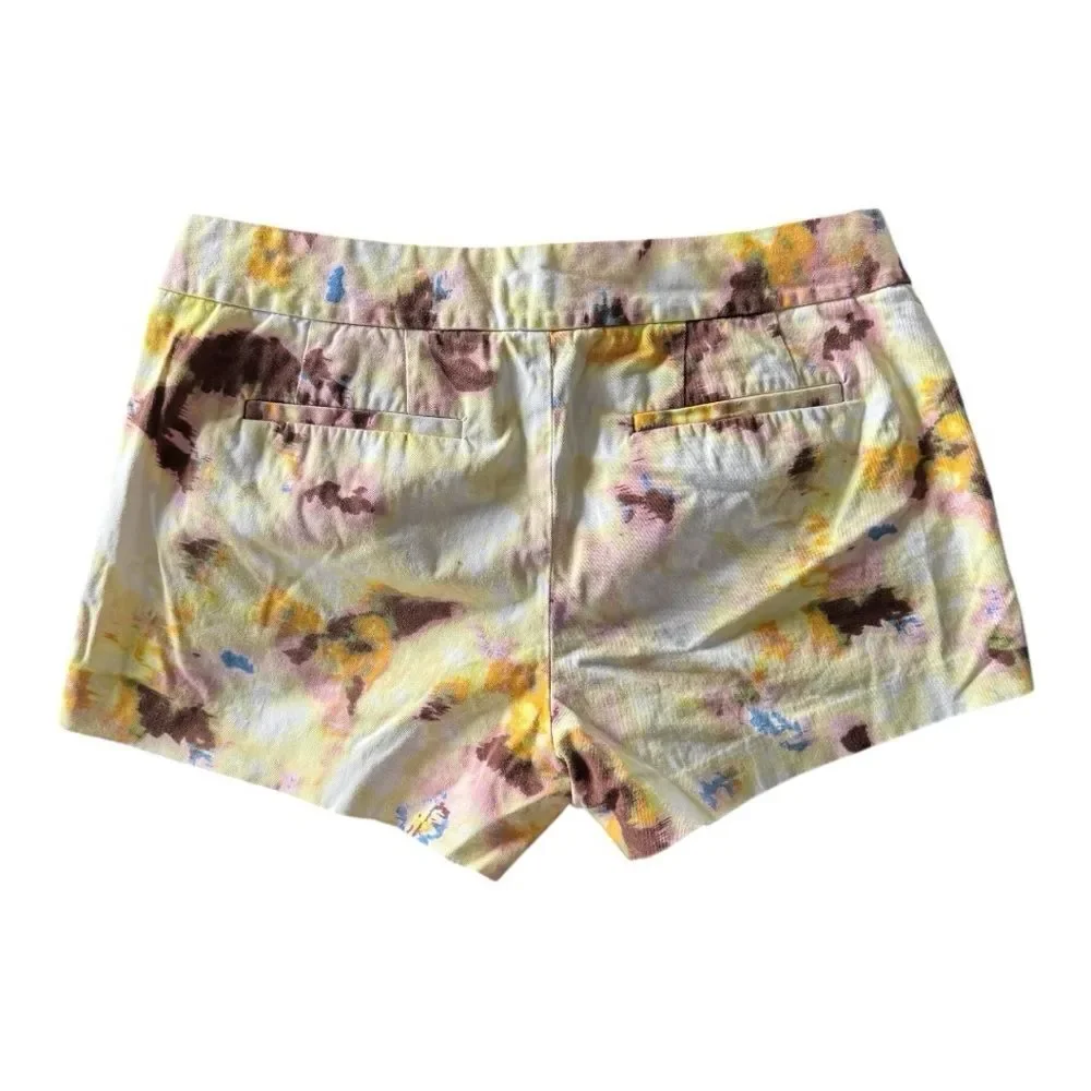 J. Crew watercolor or tie-dye print in yellow, purple, and brown tones